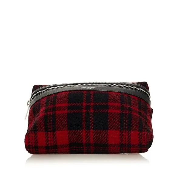 Saint Laurent Tartan Check Waist Bag Body Bag Red Black Wool Leather - Picture 4 of 8